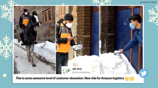 amzon, amzon kashmir delivery, amazon delivery on horse, delivery boy on horse, amazon delivery horse, kashmir parcel delivery horse, viral videos, Trending news, indian express news