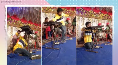 Man dances while playing keyboard, Funny keyboard player, Keyboard player dancing, Viral video, funny videos, Trending news, Indian Express news