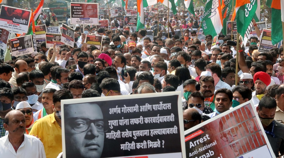 Congress protests against Arnab, Republic TV Mumbai News The Indian Express