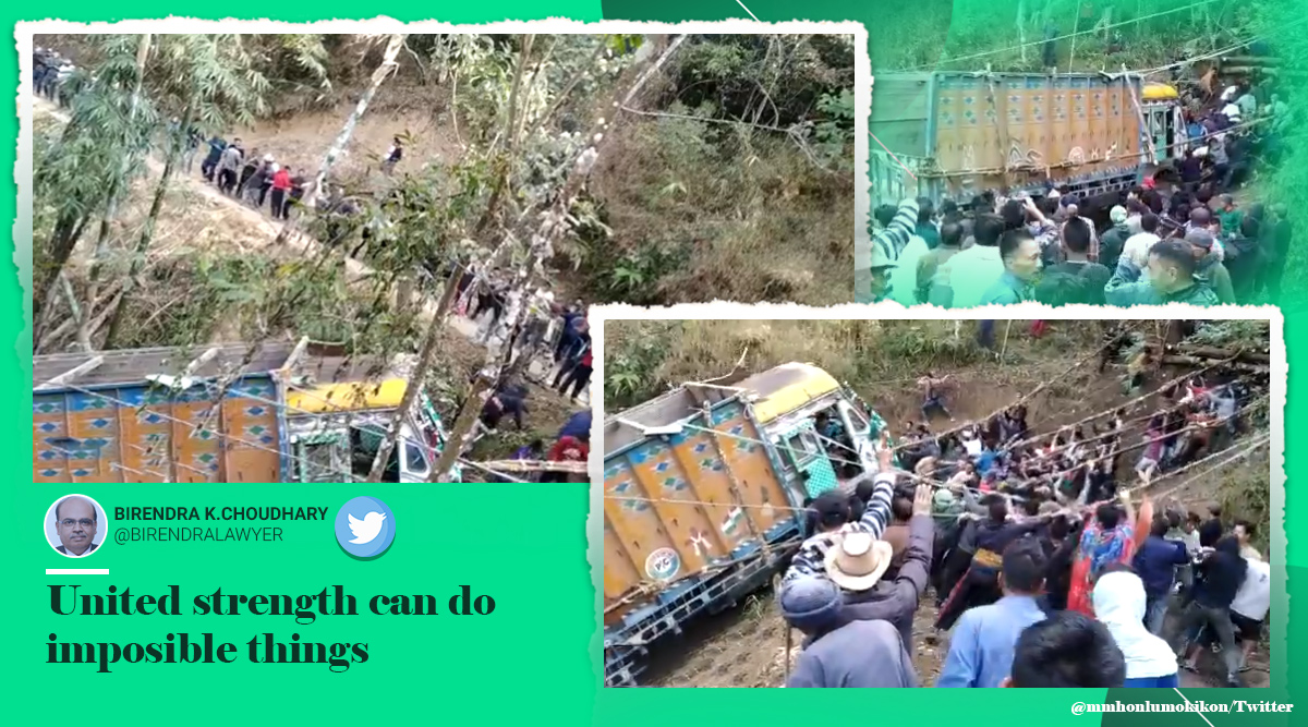 nagaland truck rescue, villagers pull out truck, nagaland villagers truck rescue, nagaland news, north east news, viral videos, good news, indian express