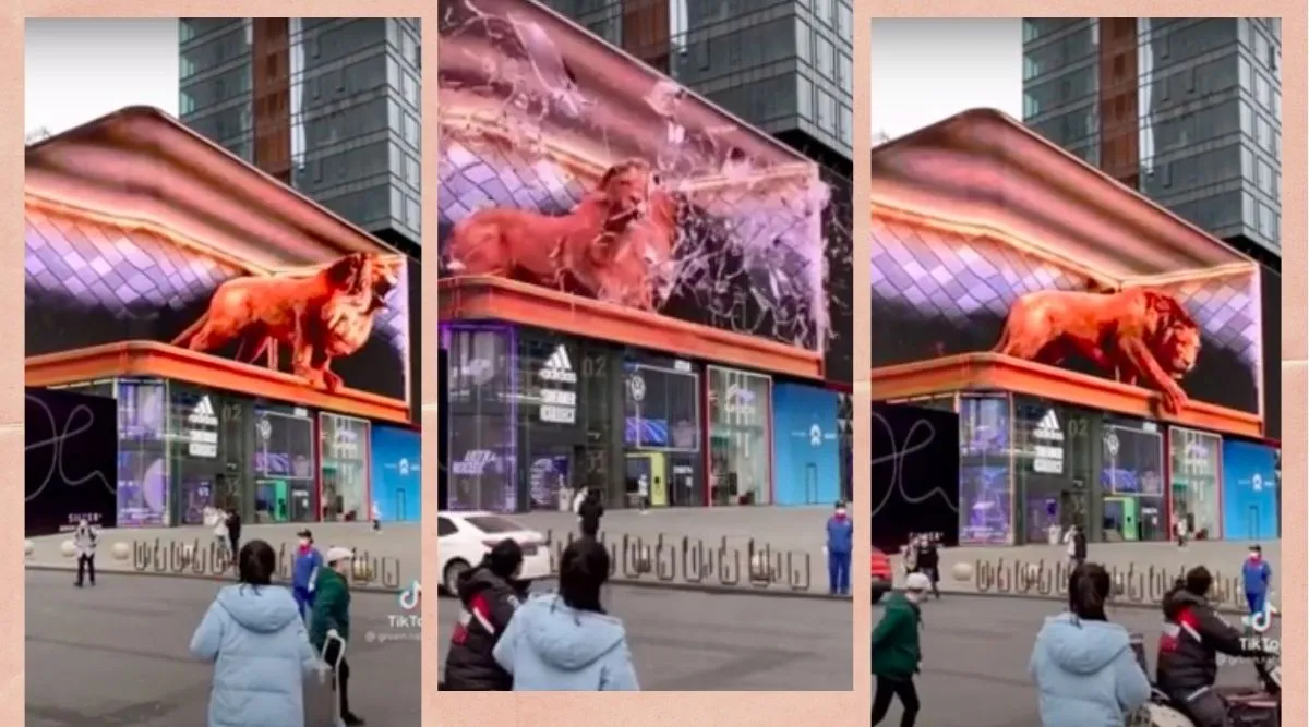 Watch: From roaring lion to giant waves, ultrarealistic 3D displays bring  billboards alive | Trending News,The Indian Express