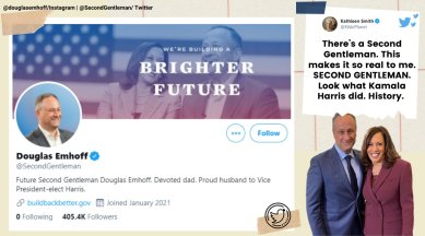 Douglas Emhoff, second gentleman twitter account, first male second spouse, kamala harris husband twitter account, us second spouse account, viral news, indian express