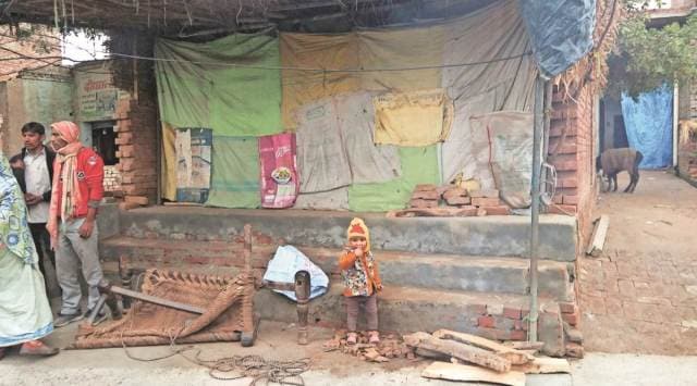 The damaged cot outside Omveer’s house at Allum in Shamli on Monday. (Express Photo)