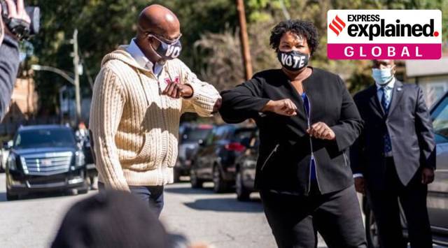 Georgia runoffs, Georgia runoffs results, Stacey Abrams, who is Stacey Abrams, Stacey Abrams voter registration drive, Raphael Warnock, Jon Ossoff, express explained, indian express