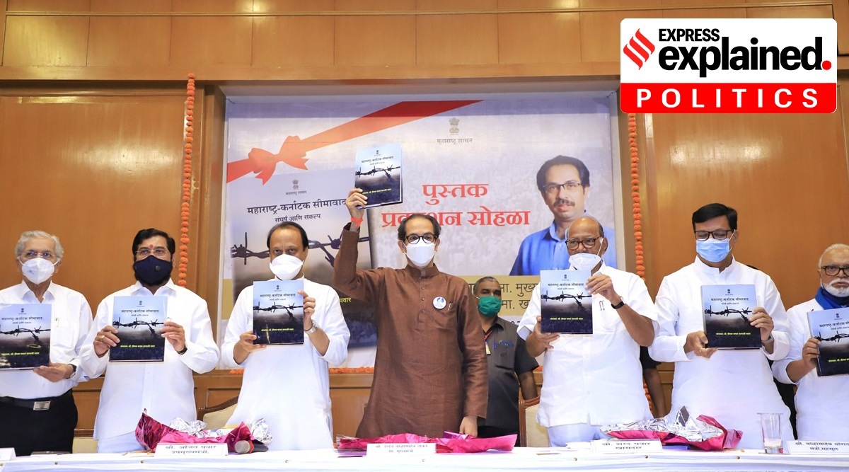Maharashtra CM Uddhav Thackeray and NCP leader Sharad Pawar release a book titled 'Maharashtra-Karnataka Seemavad: Sangharsh Aani Sankalp'. (Twitter/@OfficeofUT)
