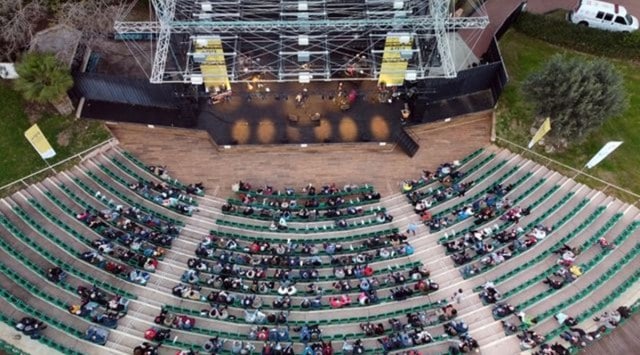 A drone picture shows the venue where a concert by Israeli singer Nurit Galron is taking place for people who were vaccinated against the coronavirus disease (COVID-19) or those with presumed immunity had to show their "Green Pass" to enter, at Yarkon park. (Photo: Reuters)