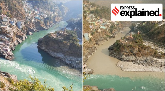 Before and after images of the Alaknanda at Devprayag.