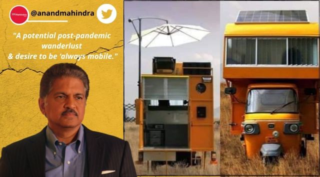 Anand Mahindra, Anand Mahindra twitter, Auto rickshaw mobile home, Mobile home on auto-rickshaw, Auto rickshaw RV, Arun Prabhu NG auto-rickshaw mobile home, Chennai, Trending news, Indian Express news.