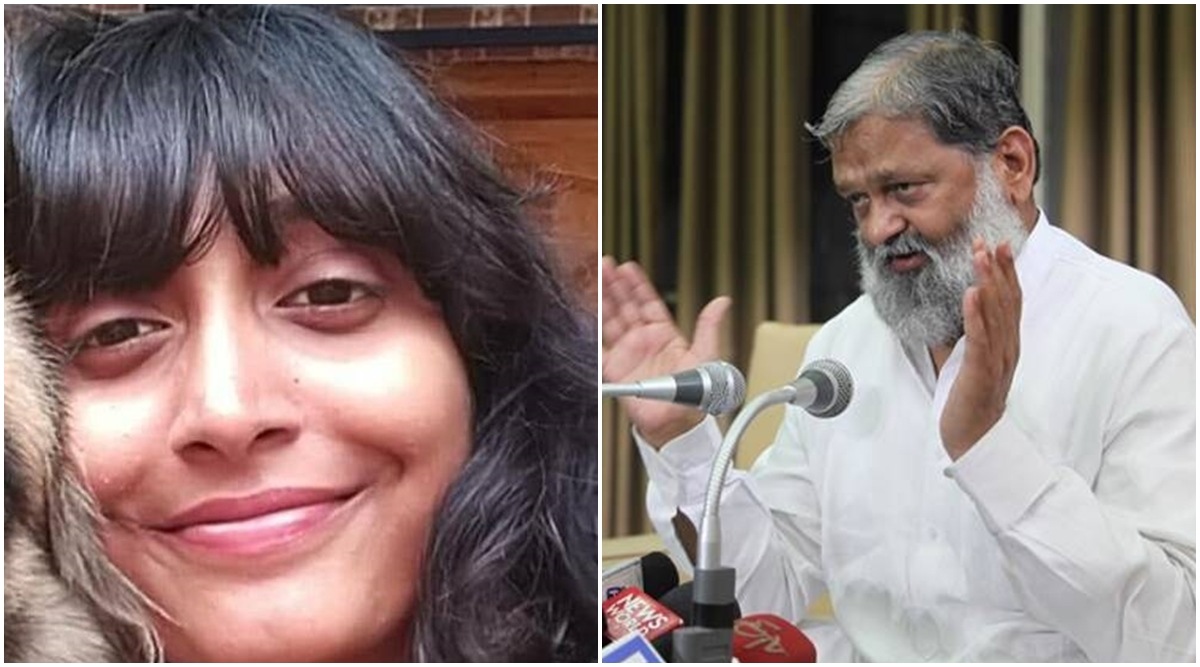 Climate activist Disha Ravi (Left) and Haryana Home Minister Anil Vij. 