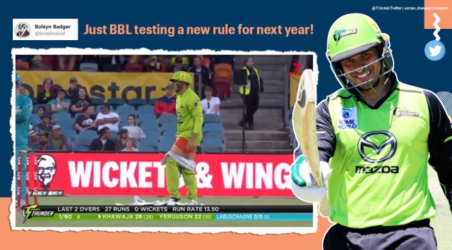 Usman Khawaja, Usman Khawaja wardrobe malfunction, Khawaja striping down on field viral video, Usman Khawaja BBL game, Usman Khawaja striping down on field, Usman Khawaja abdomen guard change, Viral video, Big Bash League news, Trending news, Indian Express news.