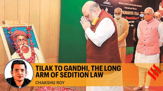 Home Minister Amit Shah pays tribute to Bal Gangadhar Tilak on his 100th death anniversary last year.  Tilak  was the first political personality to be targeted under the sedition clause in 1897. (Source: Twitter/Amit Shah)