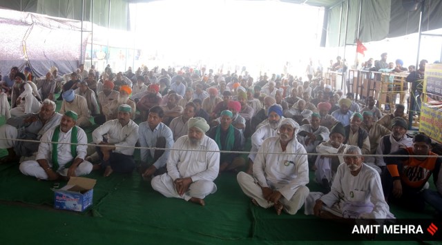 Farmers protest against the three farm laws, at Ghazipur border in New Delhi on February 25, 2021. (Express Photo: Amit Mehra)