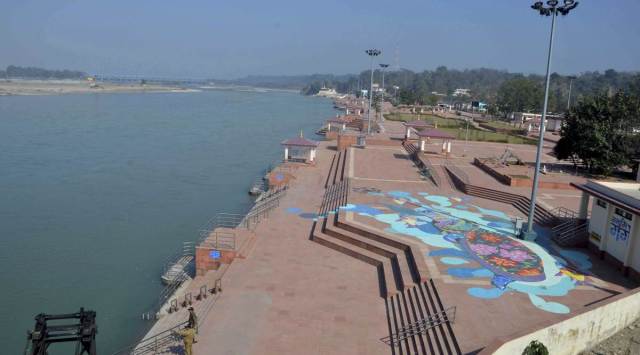 The deserted ghats of Haridwar in Uttarakhand. (AP)