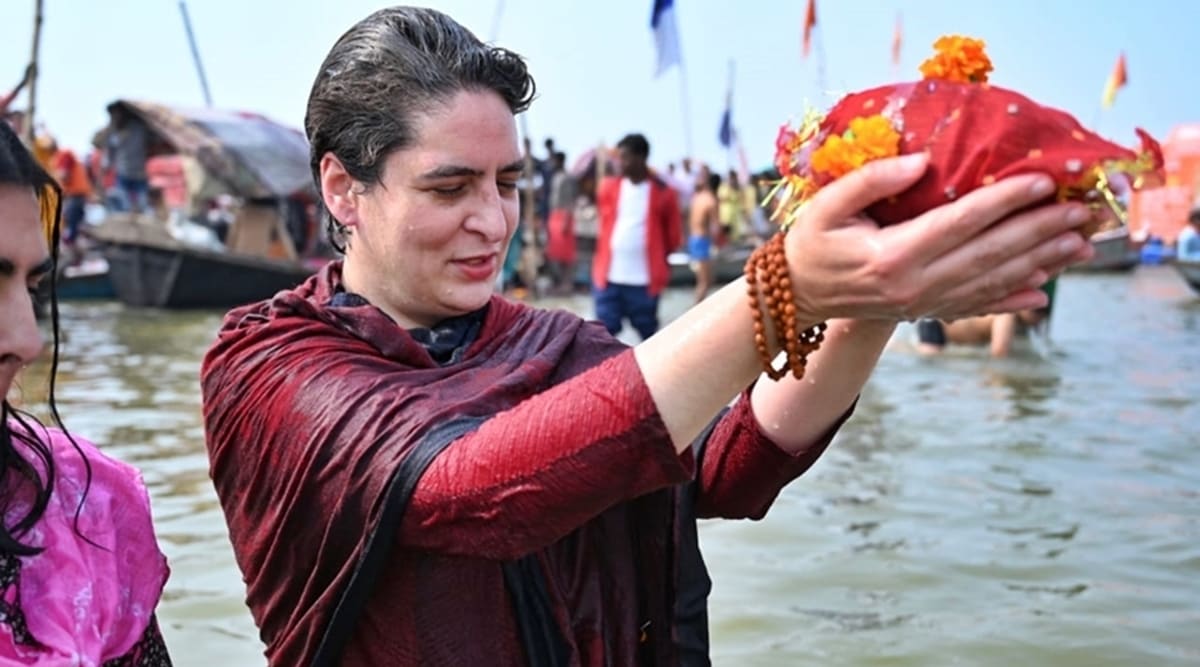 Congress general secretary Priyanka Gandhi Vadra on Thursday took a holy dip at the Sangam in Allahabad. (Twitter - INCUttarPradesh)