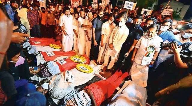 Rahul Gandhi at the Kerala Secretariat, where PSC rank holders are on protest. (Photo: PTI)