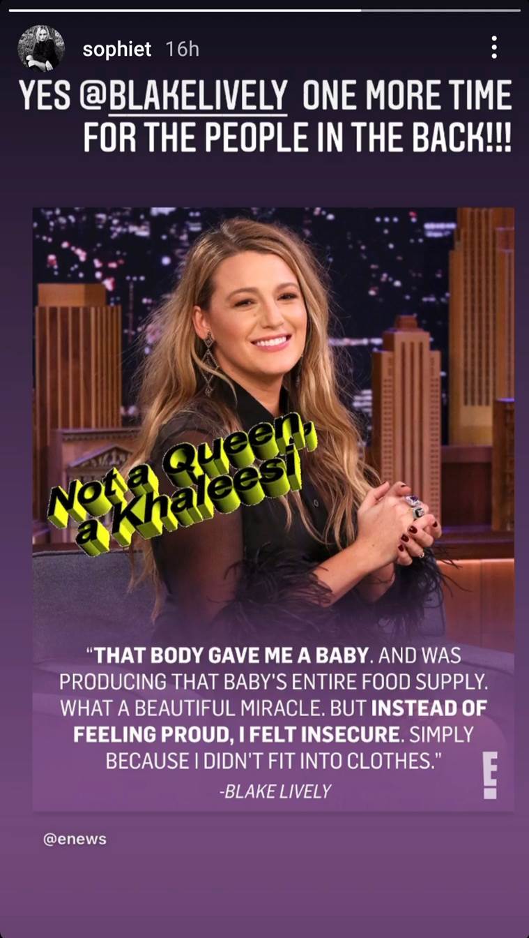 blake lively, sophie turner, body shaming, body image, body positivity, motherhood, fashion, indian express news