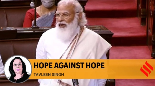 Prime Minister Narendra Modi speaking in Rajya Sabha during the Budget Session of the Parliament. (Source: RSTV)