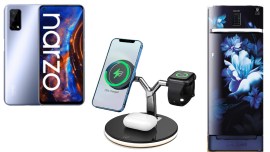 Realme Narzo 30 Pro 5G, Samsung single door refrigerators, Anker power bank, RAEGR wireless charger, syska p2024j power bank, helix smartwatch, sony srs ra3000 smart speaker, mi neckband pro, mi portable speaker, Optoma ZK750 projector, tcl wired earphones, tcl bluetooth earphones, tcl anc headphones, noise buds pop, noise buds pro, inbase urban lyf smartwatch, haier 4k android tv