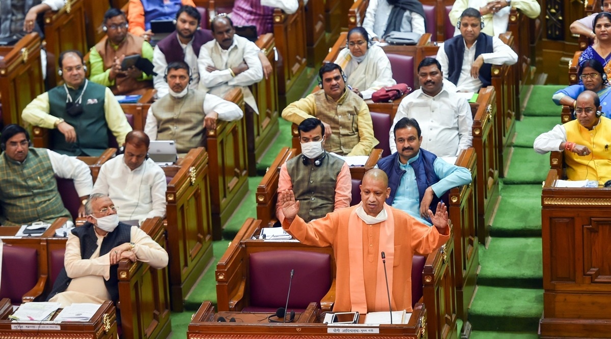 Lucknow: Uttar Pradesh Chief Minister Yogi Adityanath speaks during the Budget Session of UP Assembly, in Lucknow, Wednesday, Feb. 24, 2021. (PTI)