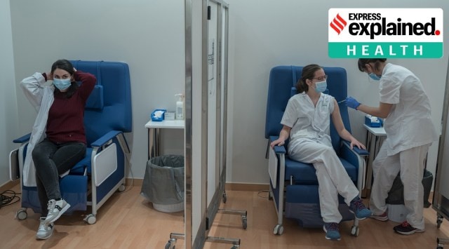 Health care workers receive the Pfizer COVID-19 vaccination at the Hospital Clinic of Barcelona in Barcelona, Spain, Feb. 3, 2021. (Samuel Aranda/The New York Times)