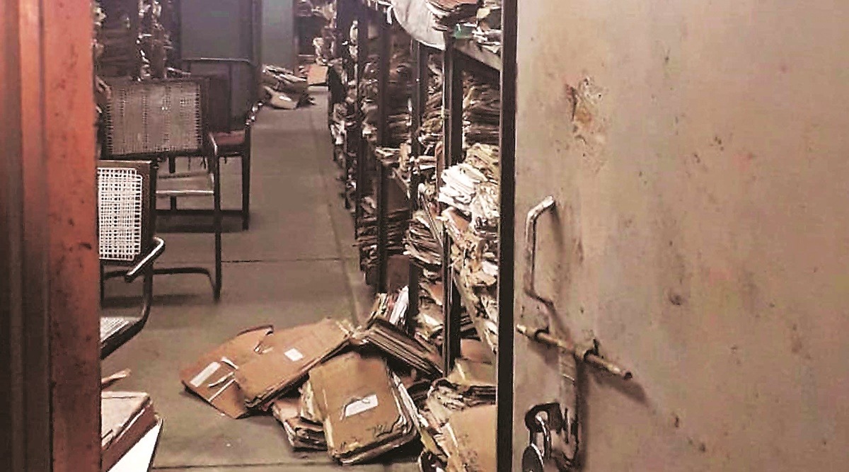 Files stored at the UT Estate Office in Chandigarh. (Express Photo)
