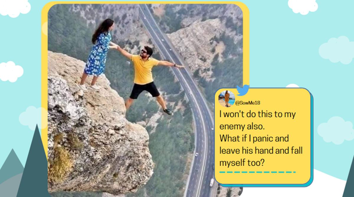 Photoshop Or Camera Trick This Photo Of Couple Standing On Cliff’s Edge Has Left Netizens