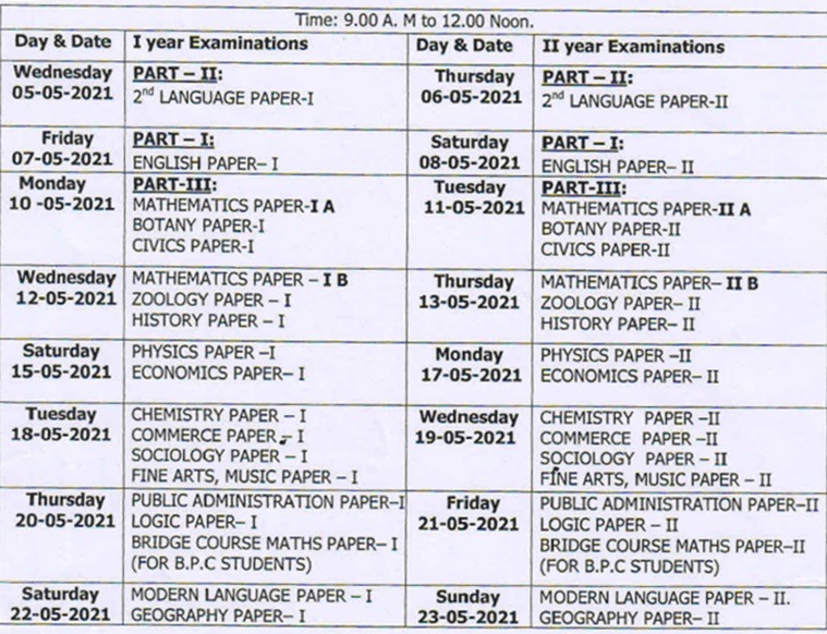 AP Intermediate Exam Time Table 2021: AP Inter 1st & 2nd Year Exam Date ...