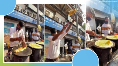 dosa, flying dosa, flying dosa viral video, viral dosa Mumbai, flying dosa mumbai trending, unique dosa serving style, Shree Balaji Dosa, Mangaldas Market, Mumbai, indian express, indian express news
