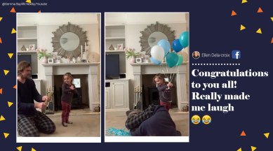 gender reveal, gender reveal gone wrong, father end up hurt cannon shooter gender reveal, sibling cry gender reveal, gender reveal fails, viral videos, indian express