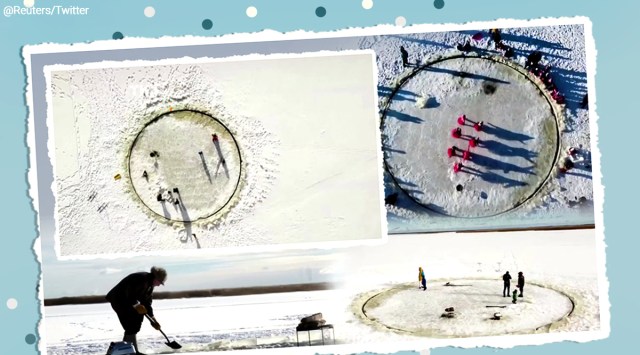 grandparents, grandfather builds ice carousel for kids, Estonia, Estonia grandfather viral video, frozen lake, trending, indian express, indian express news