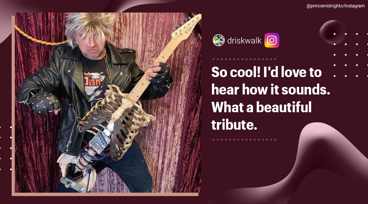 Skeleton guitar, skelecaster, Florida, guitar out of skeletons, dead uncle skeleton guitar, skeleton electric guitar, metal head skeleton guitar tribute, Electric guitar out of skeleton, human skeleton guitar, human skeleton guitar, Bizarre news, Trending news, Indian Express news.