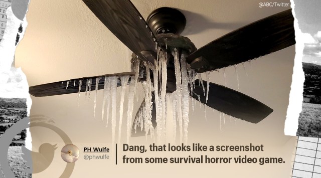 Icicles hang from ceiling fan inside apartment in Dallas, icicles viral picture, texas snow, texas cold weather, historic winter weather texas twitter reactions, indian express, indian express news