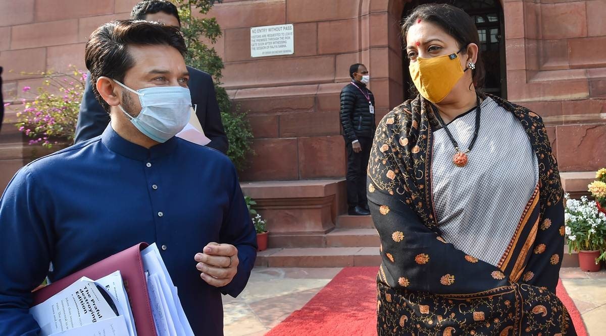 Rahul Gandhi, Smriti Irani, Anurag Thakur, union budget 2021, atmanirbhar bharat, Smriti Irani in Lok Sabha, indian express news