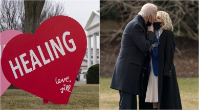jill biden decorates white house lawn with hearts to celebrate valentine s day trending news the indian express