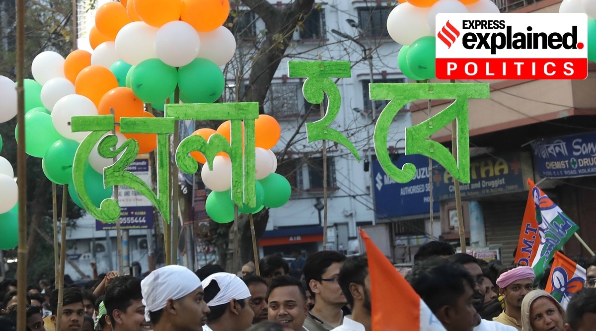 During a rally by Trinamool Congress workers in Kolkata, the 'Khela Hobe' slogan is seen. (Express Photo: Partha Paul)
