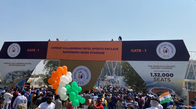 Sardar Patel Stadium has been renamed as Narendra Modi Stadium (Expresss Photo by Nirmal Harindran)