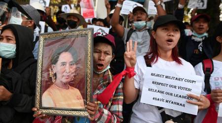 Myanmar, UN Human Rights Council, Aung San Suu kyi, Crowds defied curfews, Myanmar junta, civil disobedience, anti-coup demonstrations, myanmar news, world news, indian express world news