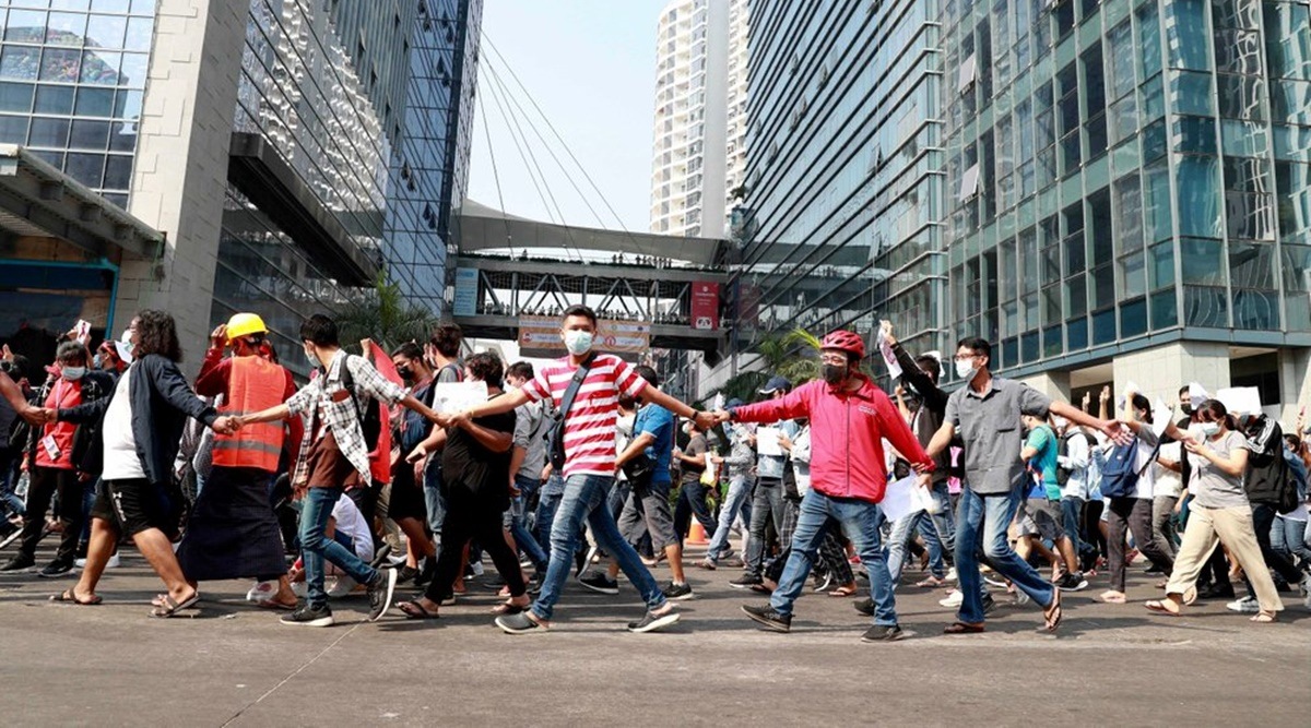 Myanmar coup, Myanmar military take over, Aung San Suu Kyi, Myanmar leader detained, Myanmar protests, Myanmar issue, Myanmar news, indian express