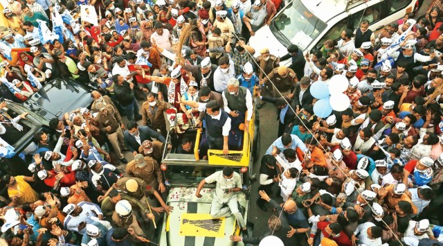 MCD bypolls, Arvind Kejriwal roadshow, Delhi CM, Delhi news, Indian express news