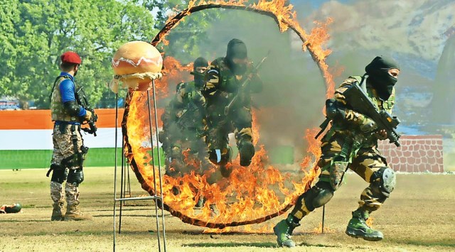 The commandos demonstrate their skills in Dehradun on Wednesday. (Courtesy: State Information department)