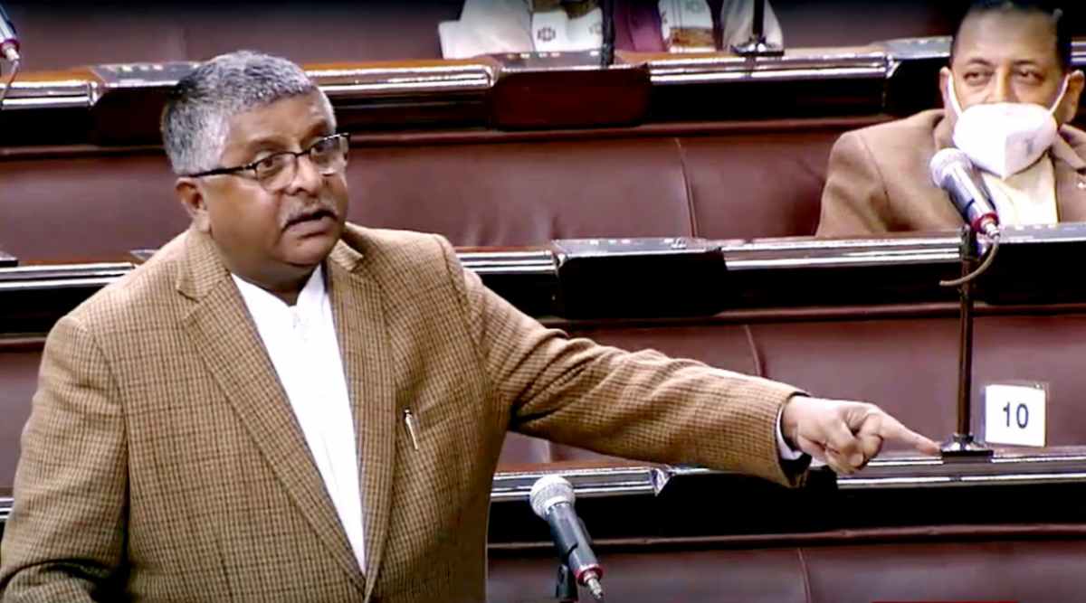 Minister of Law and Justice Ravi Shankar Prasad speaks in Rajya Sabha during the Budget Session of Parliament, in New Delhi on Thursday. (Photo: ANI/RSTV grab)