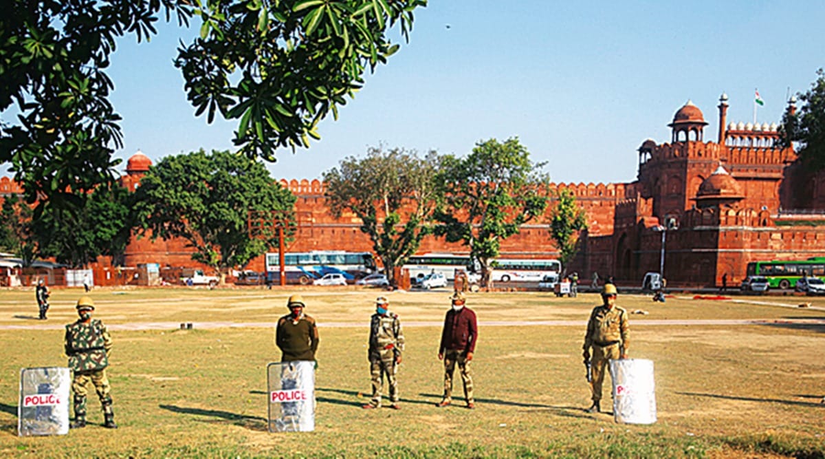 farmers protest, chakka jam, farmers chakka jam, red fort, red fort security, indian express news