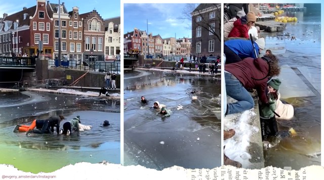 skater rescued pond Amsterdam, Amsterdam icy canals, Amsterdam skaters viral video, Amsterdam skater fall icy pond, twitter reactions, trending, indian express, indian express news