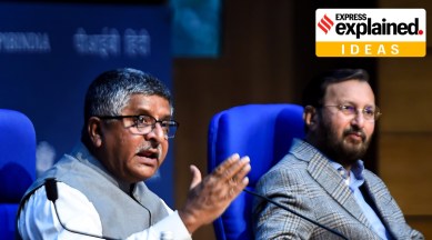 Union Ministers Ravi Shankar Prasad and Prakash Javadekar address a press conference in New Delhi, Thursday, Feb. 25, 2021. (PTI Photo: Kamal Singh)