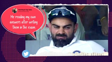 ind vs eng, ind vs eng chennai test, virat kohli, ind vs eng kohli facial expression, kohli facial expression memes, virat kohli chennai test memes, kohli memes, kohli chennai test memes, sports news, cricket news, indian express news