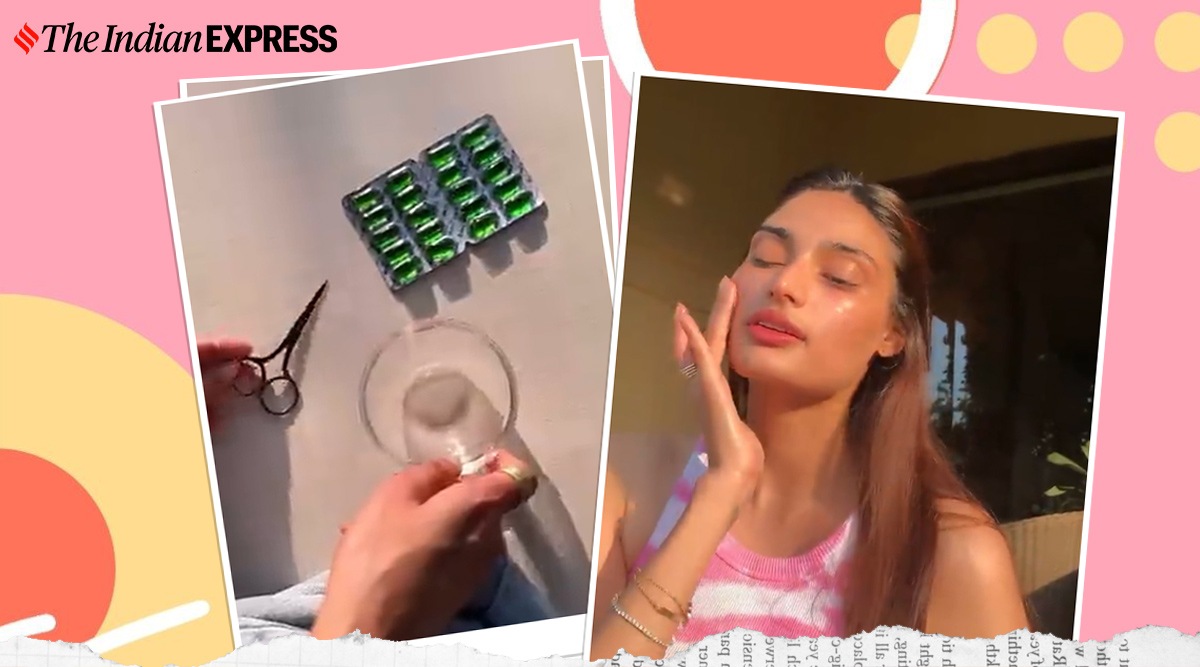 "Vitamin E is an excellent anti-oxidant! It nourishes and hydrates your skin," she captioned her video. (Photo: Atihya Shetty/ Instagram, designed by Gargi Singh)