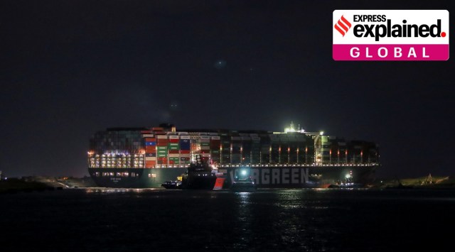 A view shows the stranded container ship Ever Given, one of the world's largest container ships, after it ran aground, in Suez Canal, Egypt March 27, 2021. (Reuters Photo: Mohamed Abd El Ghany)