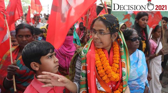 Aishe Ghosh campaigning at Bakshimulia. (Express Photo by Partha Paul)
