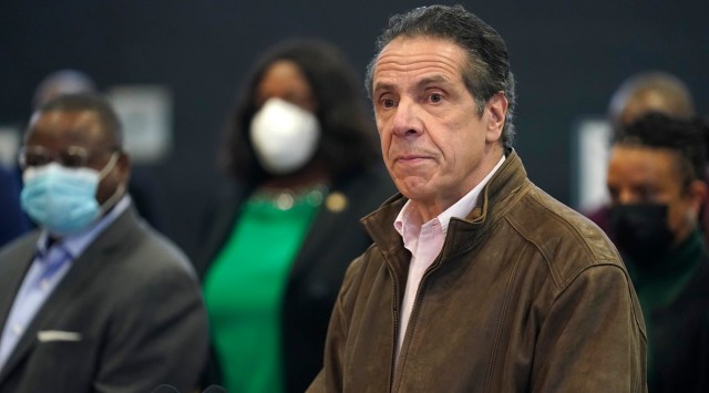 New York Gov. Andrew Cuomo speaks during a news conference at a COVID-19 vaccination site in the Brooklyn borough of New York, Monday, Feb. 22, 2021. (AP Photo/Seth Wenig, Pool)