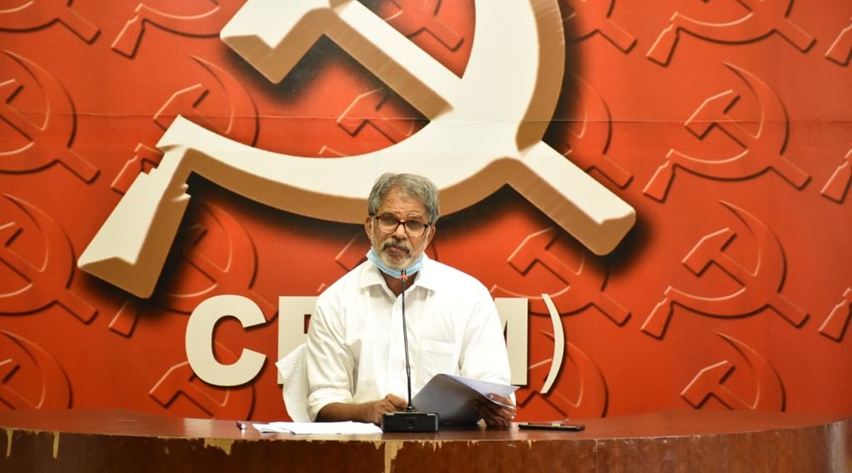 CPM Acting State  Secretary A Vijaraghavan announcing party's candidates for Assembly elections at Thiruvanathapuram